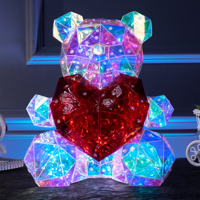 Led Teddy Bear With Heart Holographic Glow Lamp - OddTech Store 