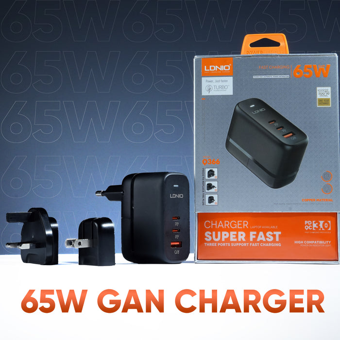 65W GaN charger with Replaceable Plug, US/EU/UK