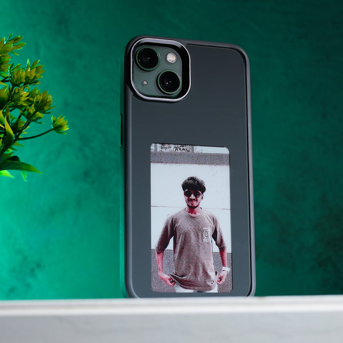 NFC mobile cover with replaceable photo for iPhone 14, iPhone 15, iPhone 15 Pro